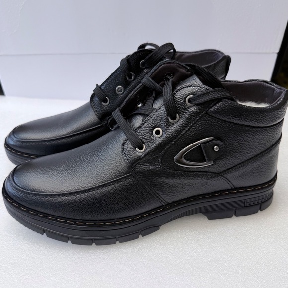 SHEIN Other - Mens Black Faux Leather Winter Lined Lace Up Ankle Boots Size 11 Fashion